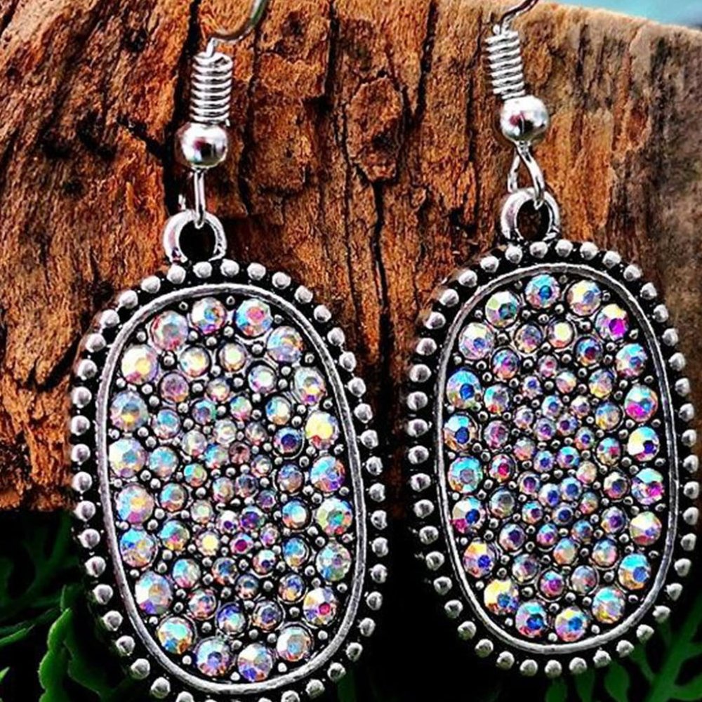 Earrings Sparkle Dangle 1” x 3/4” silver antique